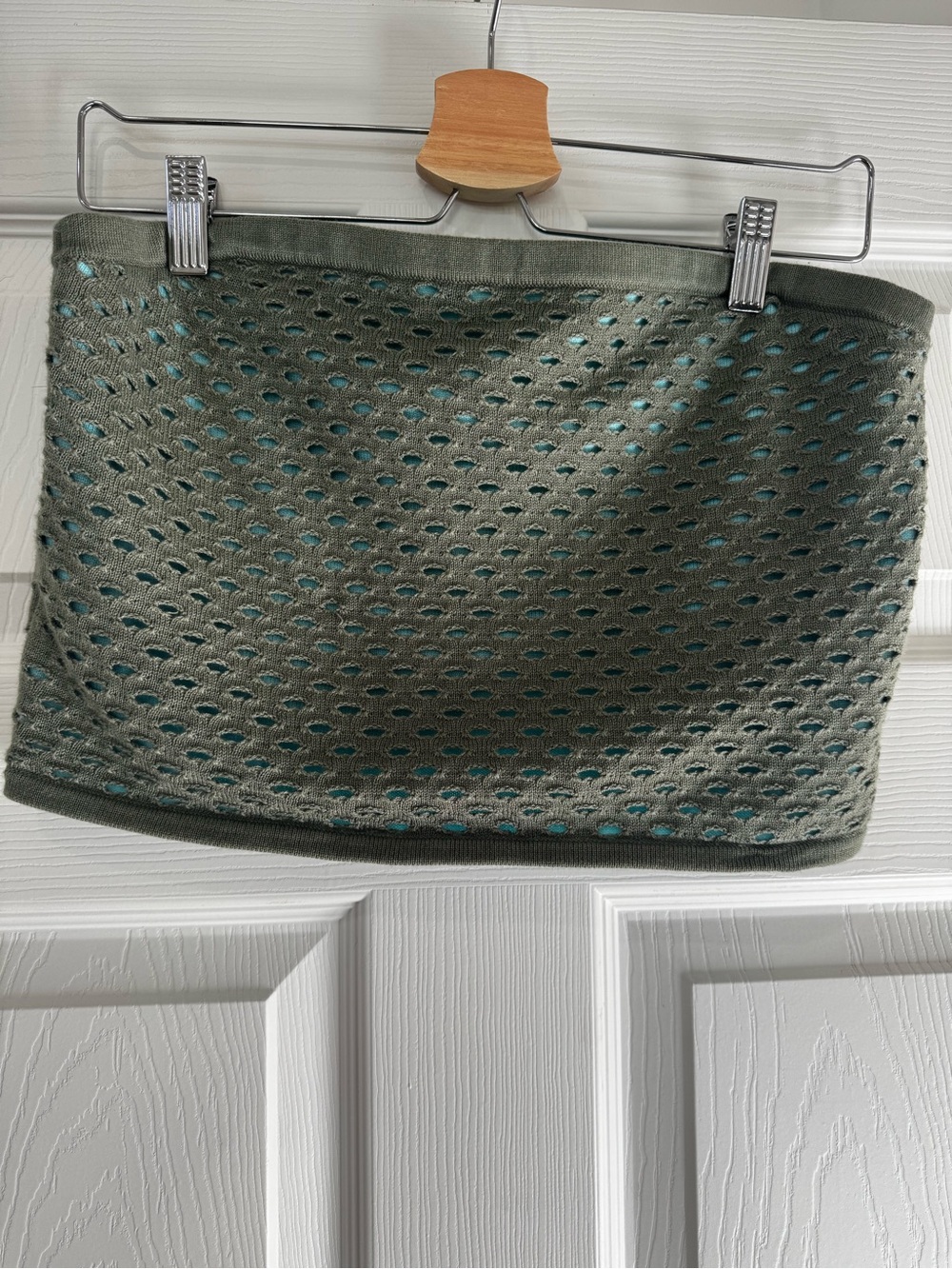 aerie Olive Green Mesh Mini Skirt with Teal Underlay